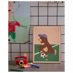 Sale Affiche Ours foot Enfant Déco Murale Enfant