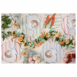 Sale Assiettes en carton Lapin avec son panier d'œufs de Pâques - Set de 8 Enfant Décoration De Fête
