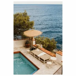 Hot Banquette 8 pieds en bois brut et palme Canapés, Fauteuils