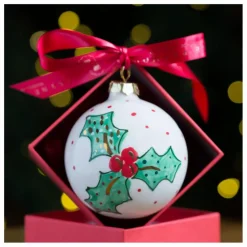 Boule de noël en porcelaine Houx Enfant Décoration De Fête