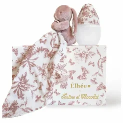 Coffret biberon en silicone médical et doudou lange Augustin le lapin Toile de Jouy - x Tartine et Chocolat | Biberons|Cadeau De Naissance