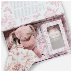 Coffret biberon en silicone médical et doudou lange Augustin le lapin Toile de Jouy - x Tartine et Chocolat | Biberons|Cadeau De Naissance