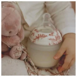 Coffret biberon en silicone médical et doudou lange Augustin le lapin Toile de Jouy - x Tartine et Chocolat | Biberons|Cadeau De Naissance