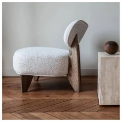 Discount Fauteuil Nicolo en bouclette et chêne fumé - 65 cm | Canapés, Fauteuils