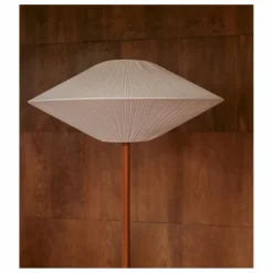 New Lampadaire Brera pied cuir et abat-jour coton plissé | Luminaires