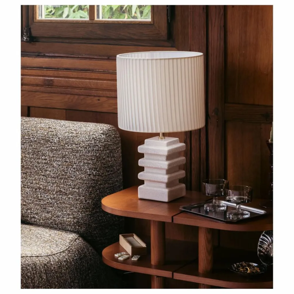 Best Lampe à poser Marta céramique craquemé et coton plissé | Luminaires
