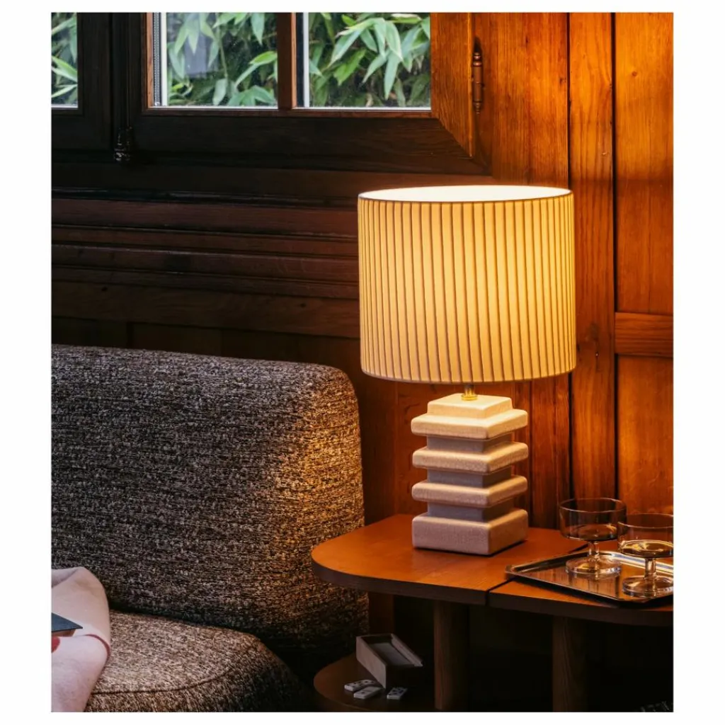 Best Lampe à poser Marta céramique craquemé et coton plissé | Luminaires