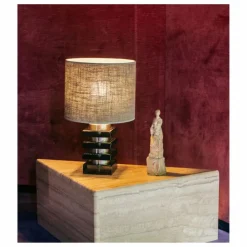 Discount Lampe à poser Marta en verre et tissu texturé | Luminaires