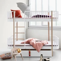 Hot Lits superposés Wood 90x200 cm en chêne échelle face Enfant Lits, Matelas Enfant