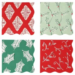Best Petites serviettes Noël motifs Block Print - set de 16 Enfant Décoration De Fête