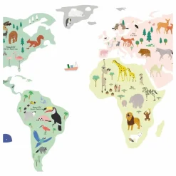 Outlet Stickers Carte du monde avec animaux Enfant Déco Murale Enfant