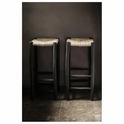 Tabouret de bar en bois peint et palme | Chaises, Tabourets, Bancs