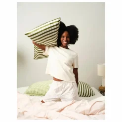 New Taie d'oreiller en soie de mûrier imprimé Rayures | Femme Linge De Lit|Soins Des Cheveux